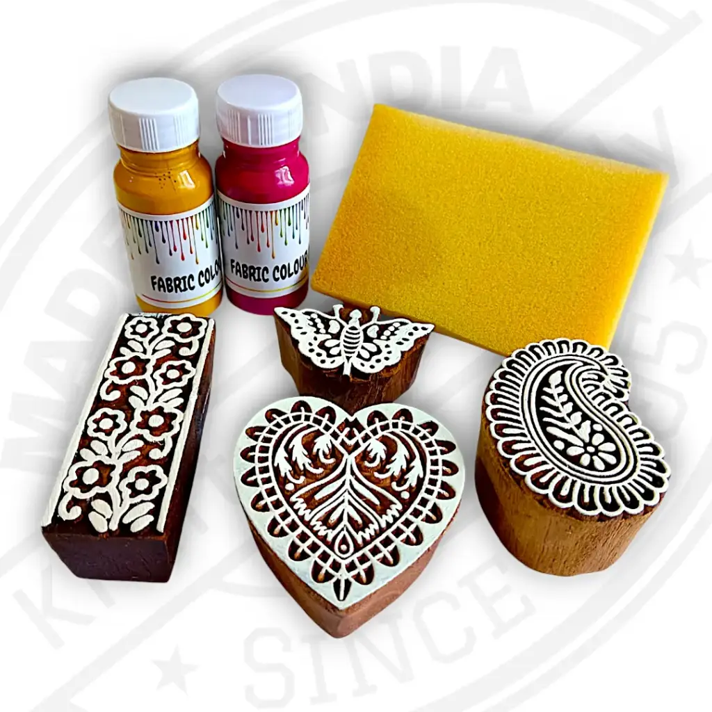 Wooden Printing Blocks with Printing Colours | Deep Carved Stamps & Long Lasting Colours