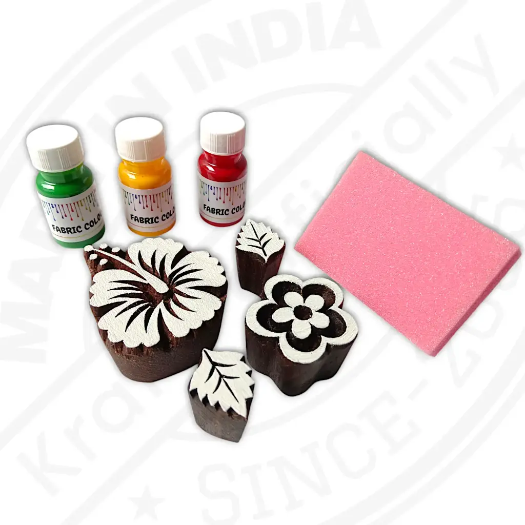 Wooden Printing Blocks with Printing Colours | Deep Carved Stamps & Long Lasting Colours