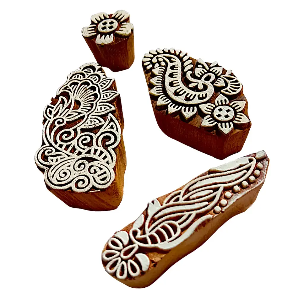 Buta & Finger Wooden Printing Blocks| Deep Carved Stamps (Set of 4)