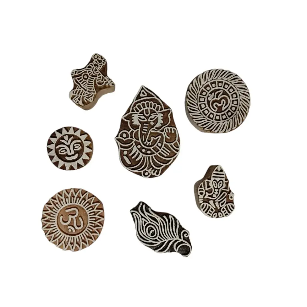 Religious | OM , Ganesh ji ...Wooden Printing Blocks| Deep Carved Stamps (Set of 7)