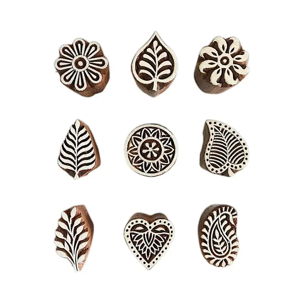 Beautiful Flowers and leaves Wooden Printing Blocks| Deep Carved Stamps (Set of 5)