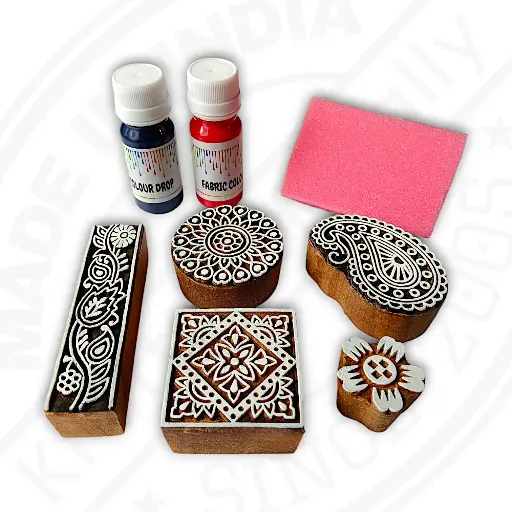 Wooden Printing Blocks with Printing Colours | Deep Carved Stamps & Long Lasting Colours