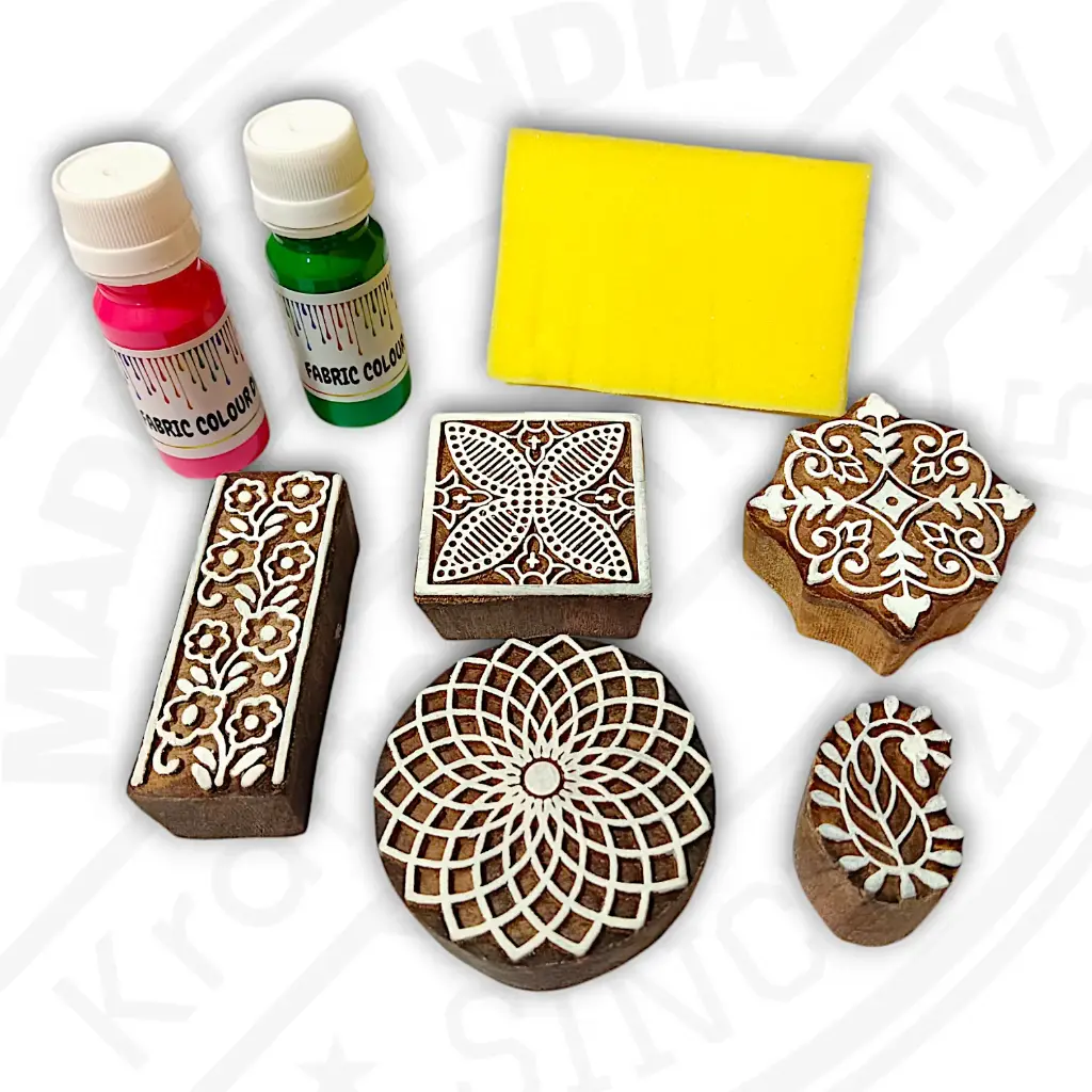 Wooden Printing Blocks with Printing Colours | Deep Carved Stamps & Long Lasting Colours