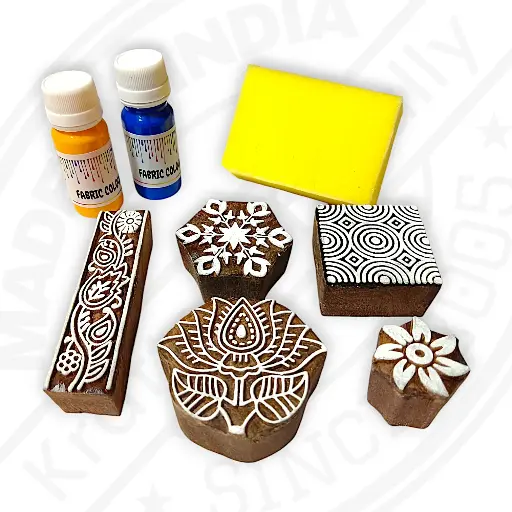 Wooden Printing Blocks with Printing Colours | Deep Carved Stamps & Long Lasting Colours