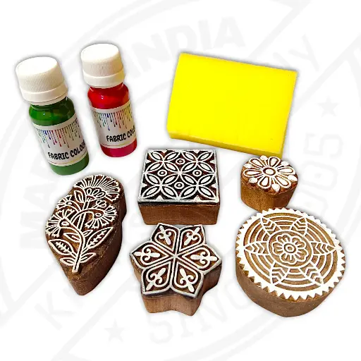 Wooden Printing Blocks with Printing Colours | Deep Carved Stamps & Long Lasting Colours