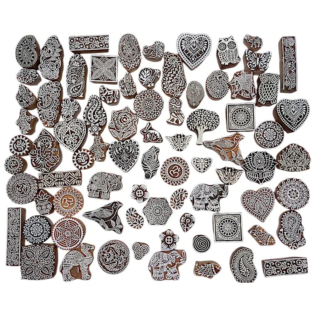 krafts officially | Mix Variants | Artistic Wooden Printing Blocks (Set of 10)