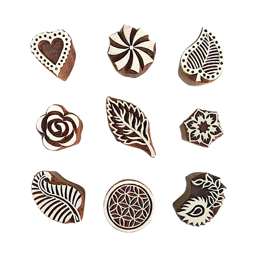 Beautiful Flowers and leaves Wooden Printing Blocks| Deep Carved Stamps (Set of 5)