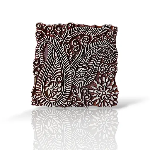 Deep carved 15 × 15 cm Paisley Design Wooden Printing Block